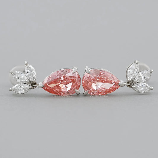 Fancy Pink Pear And Marquise Diamond Drop Earrings Earrings