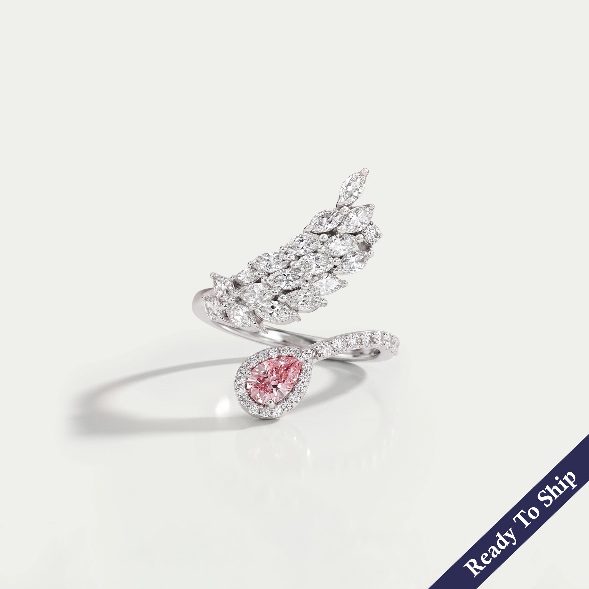 Pink Pear And Marquise Cut Diamond Leaves Style Bypass Ring Ring