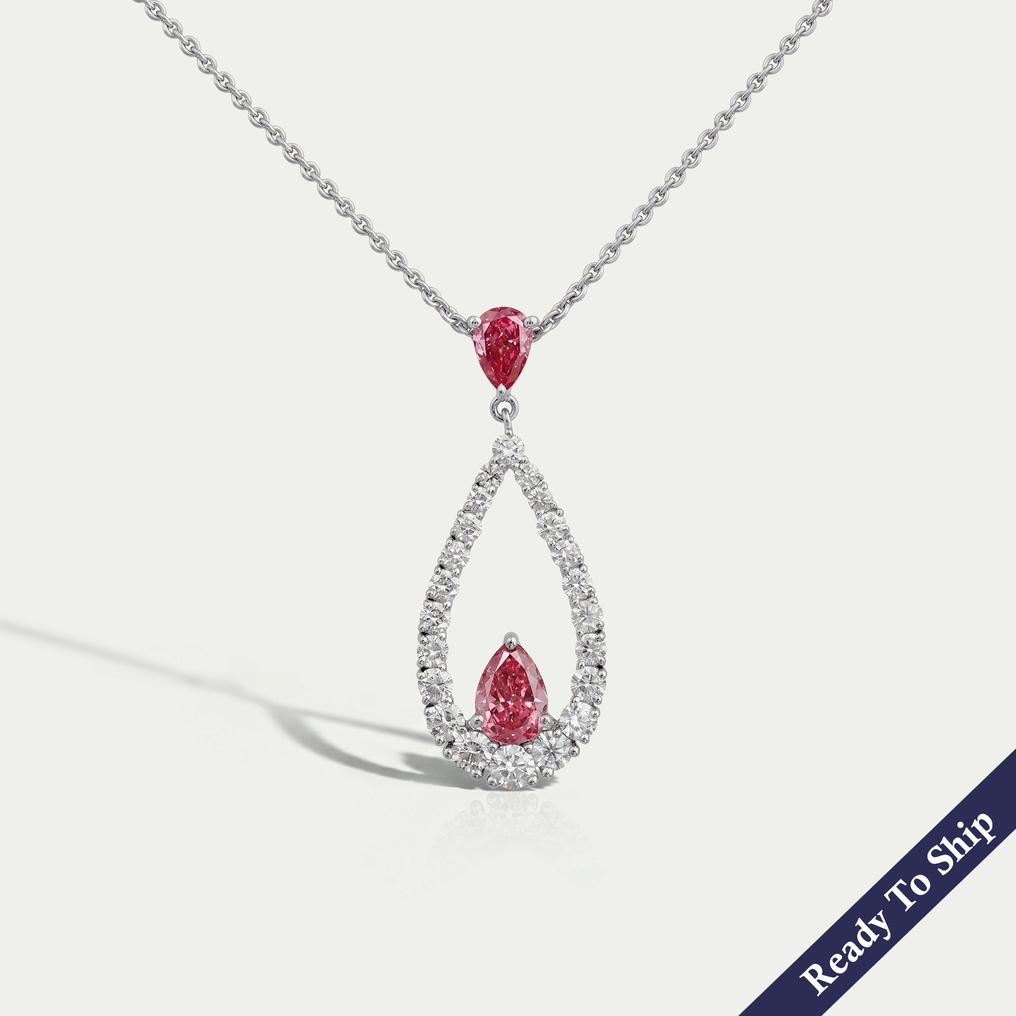 Pink Pear Diamond Open Shape Pendant Necklaces