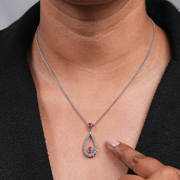 Open Pear Shape Pink Lab Diamond  Pendant