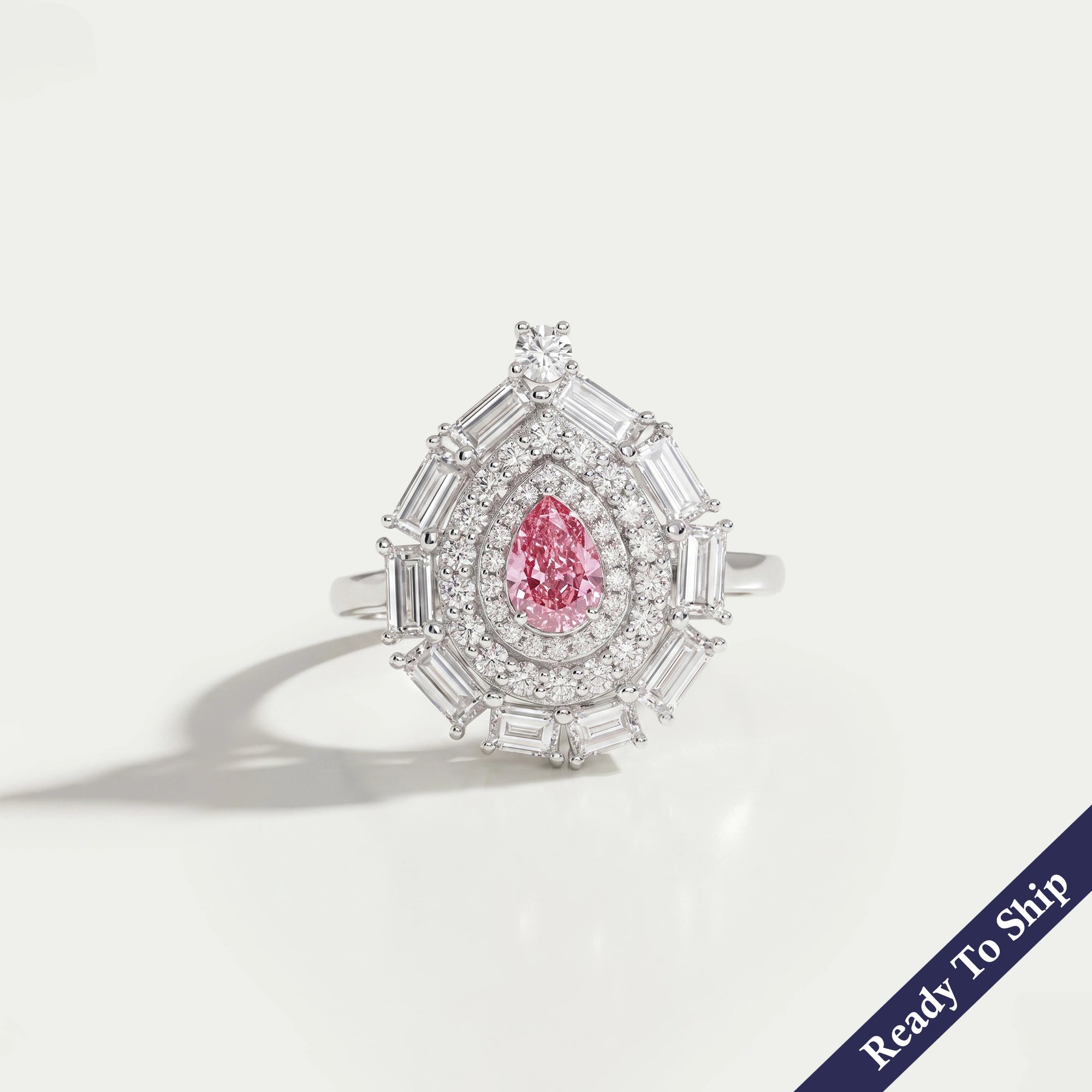0.40 CT Pink Pear Cut Lab Diamond Double Halo Ring