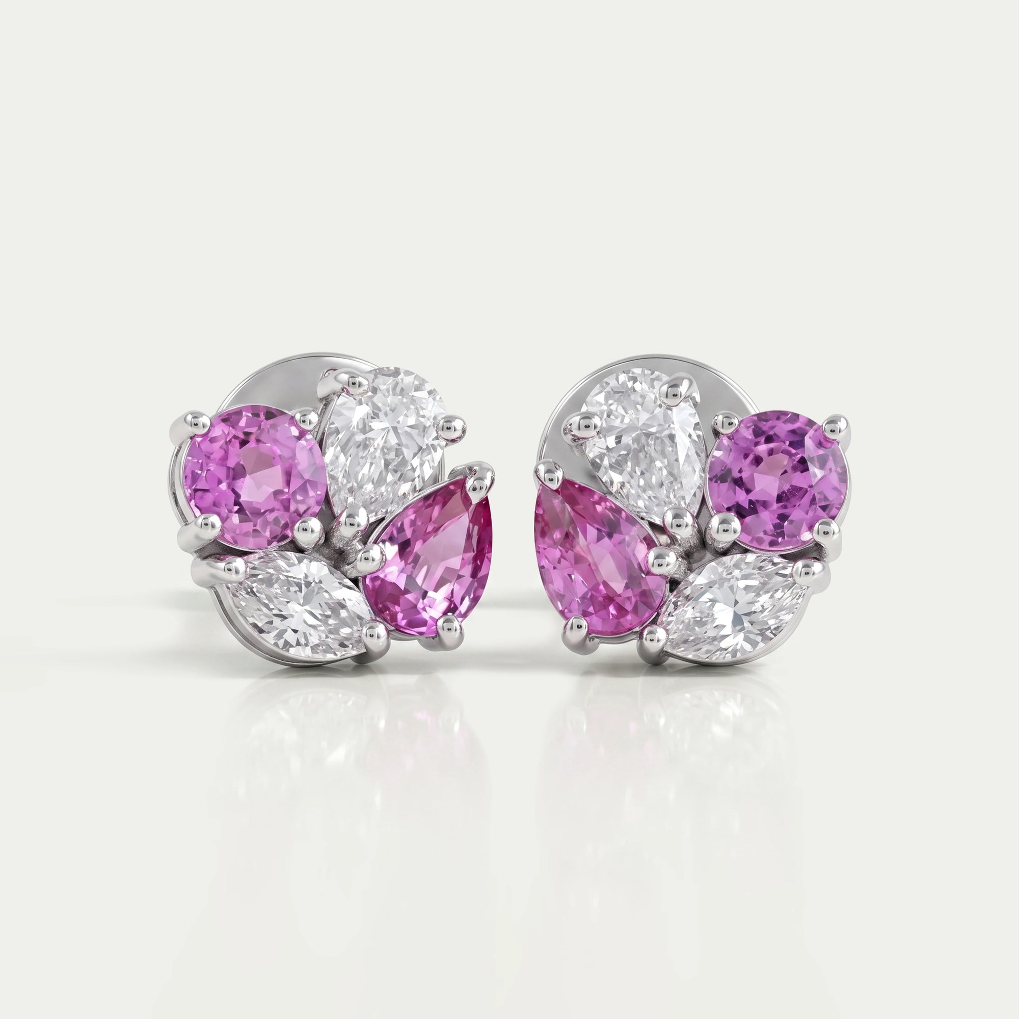 Pink Pear And Round Diamond Cluster Earrings Earrings