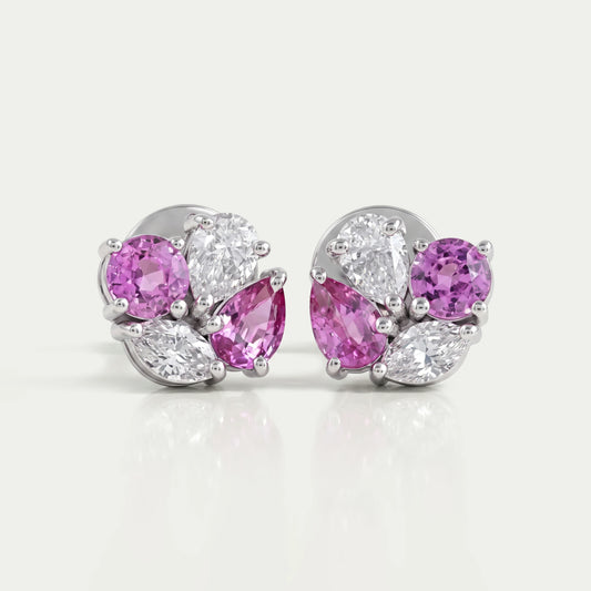 Pink Pear And Round Diamond Cluster Earrings Earrings