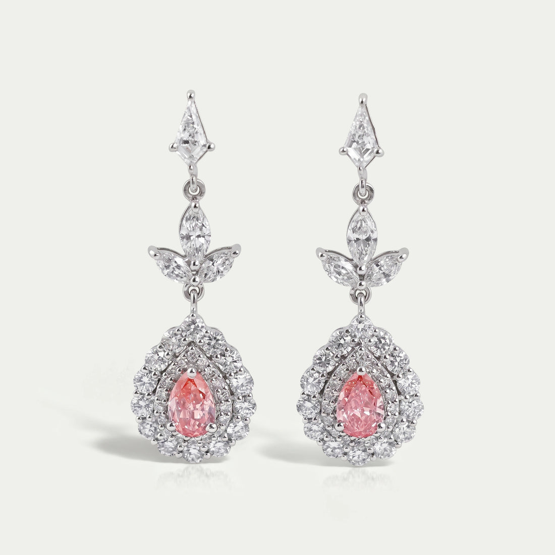 Pink Pear Shape Double Halo Drop Earrings Earrings