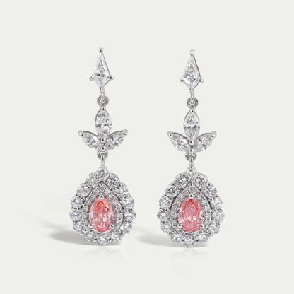 Pink Pear Shape Double Halo Drop Earrings Earrings