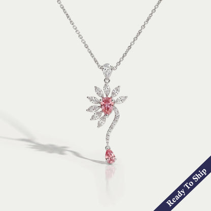 Pink Pear Lab Diamond Flower Shape Pendant Necklaces