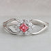 front view of pink princess-cut lab diamond halo split shank engagement ring