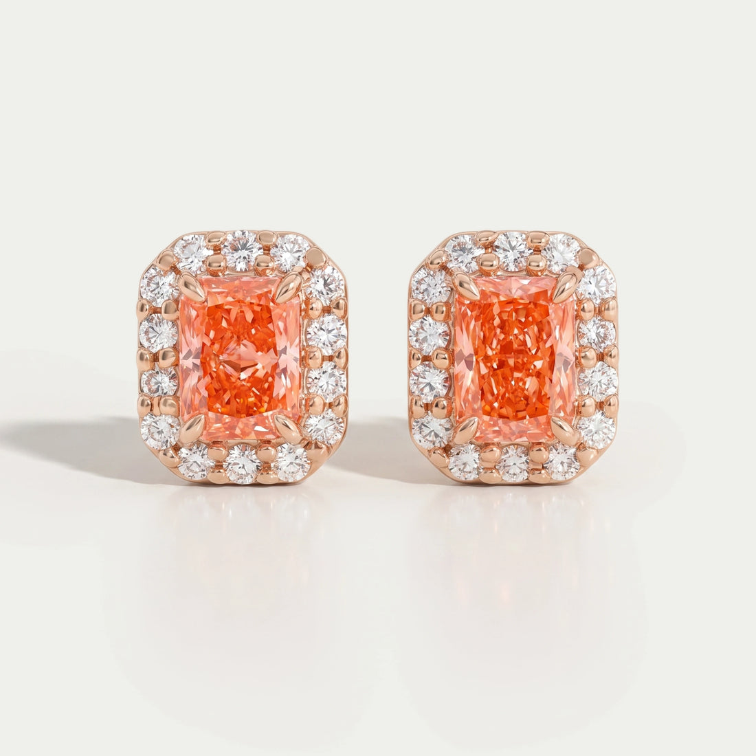 Pink Radiant Cut Halo Stud Earrings Earring