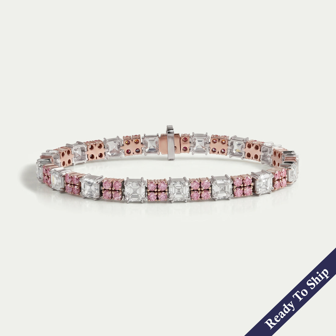 Asscher Diamond And Pink Round Tennis Bracelet Bracelet