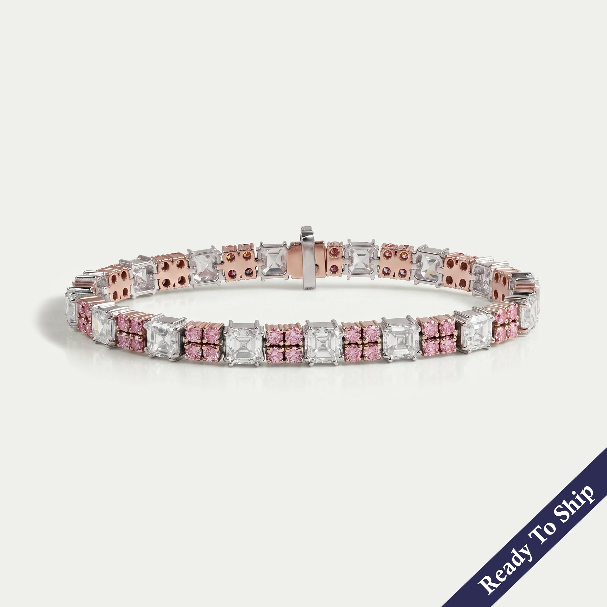 Asscher Diamond And Pink Round Tennis Bracelet Bracelet