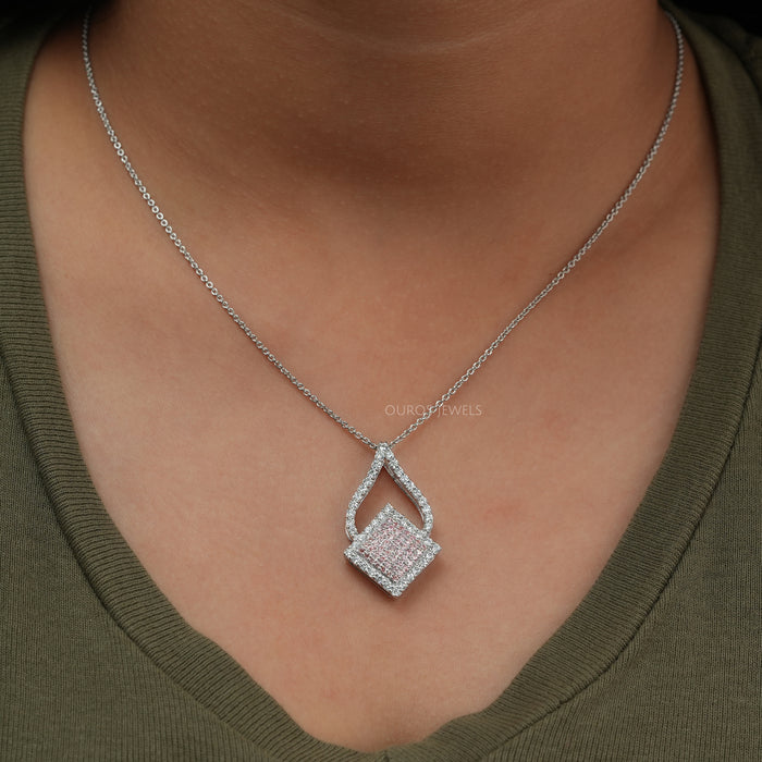 Fancy Pink Round Cluster Diamond Pendant