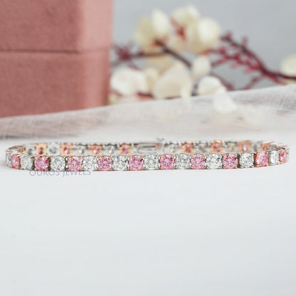 3.80 MM Fancy Color Round Cut Diamond Tennis Bracelet Pink_EF VS Bracelet