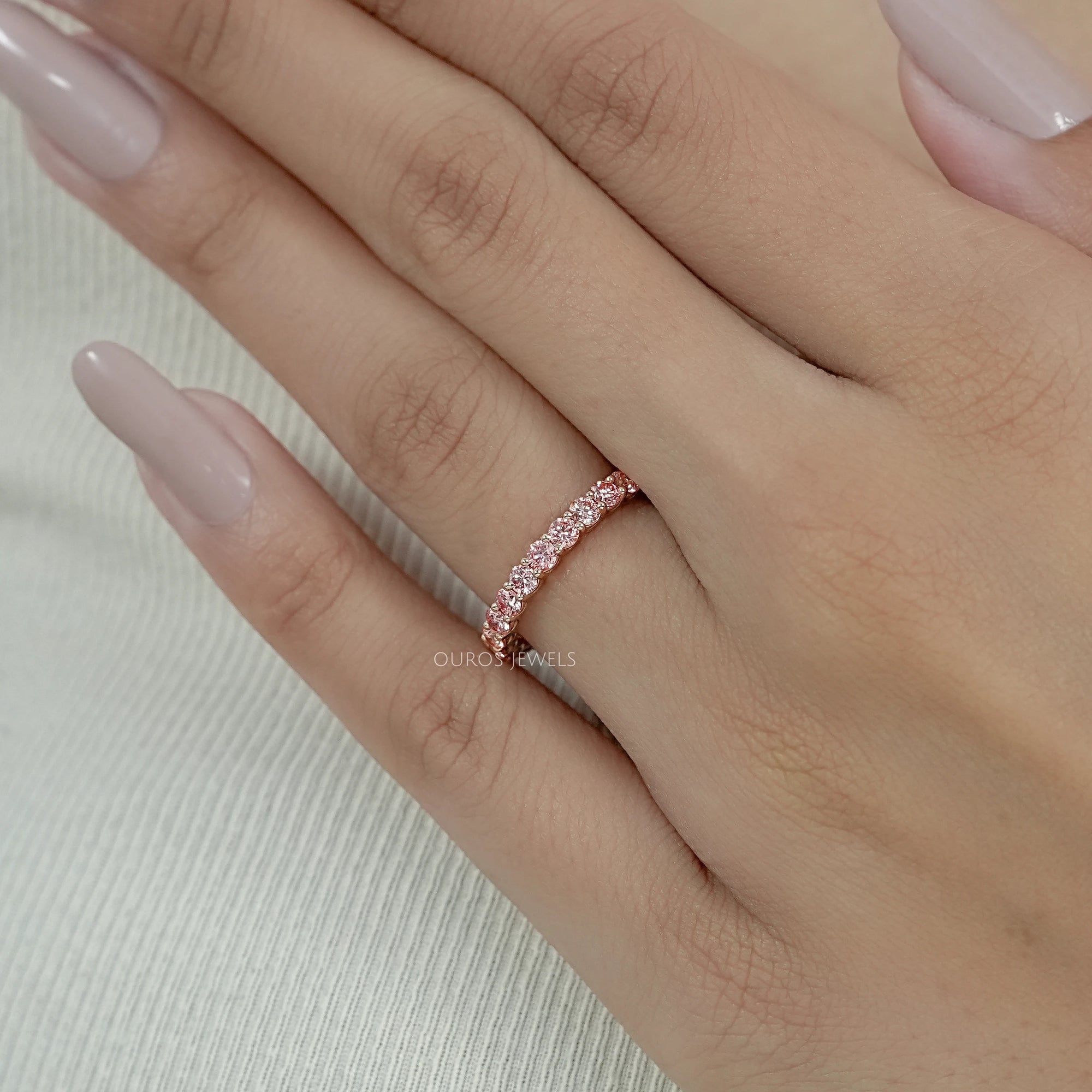 Pink And Blue Round Lab Diamond Eternity Band Ring