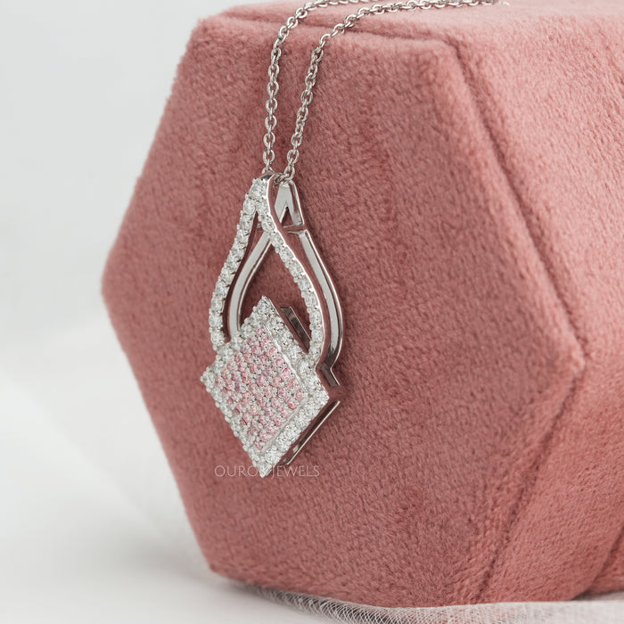 Fancy Pink Round Cluster Diamond Pendant