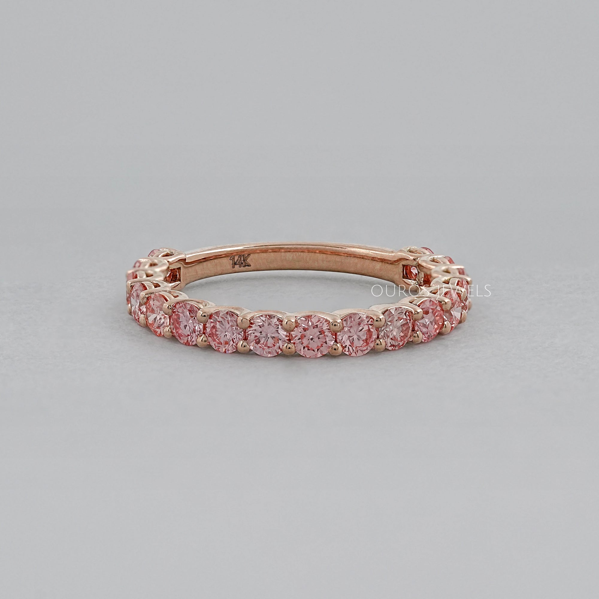 Pink And Blue Round Lab Diamond Eternity Band Ring