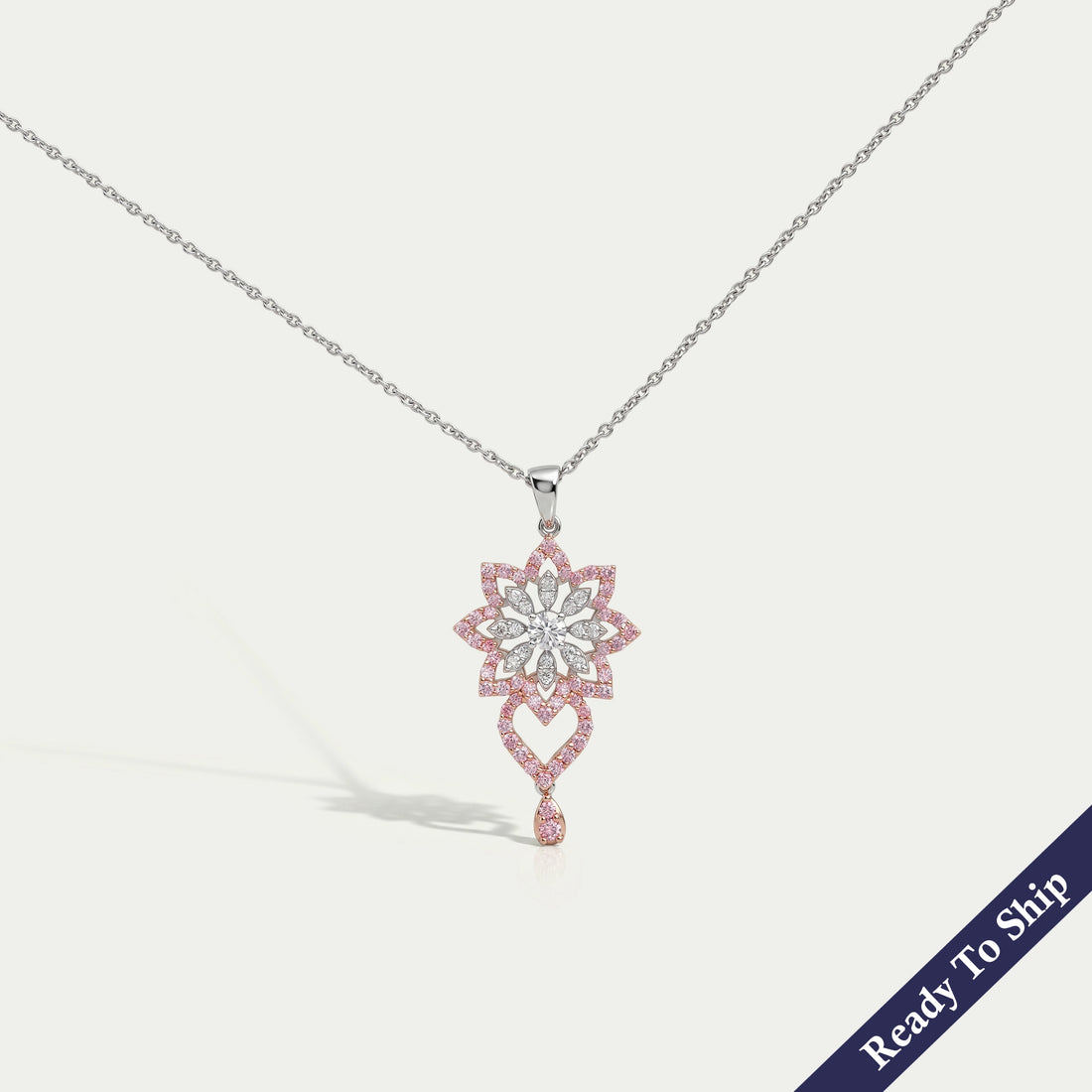 Round Cut Lab Grown Diamond Flower Pendant