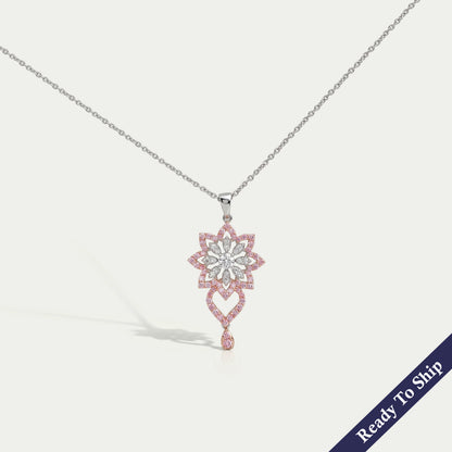 Round Cut Lab Grown Diamond Flower Pendant