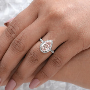 Pink Pear Diamond Halo Anniversary Ring