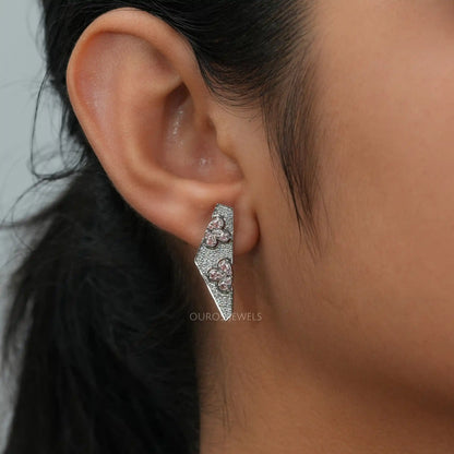 Pink Round Cut Lab Grown Diamond Screw Back Earrings
