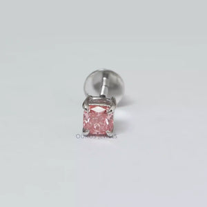 Pink Cushion Cut Single Stud Earring