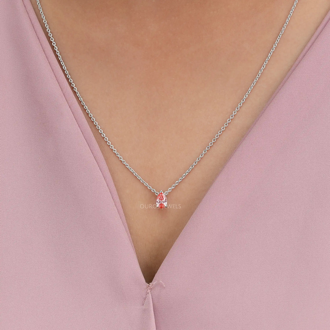 Pink Pear Cut Lab Grown Diamond Pendant Necklaces