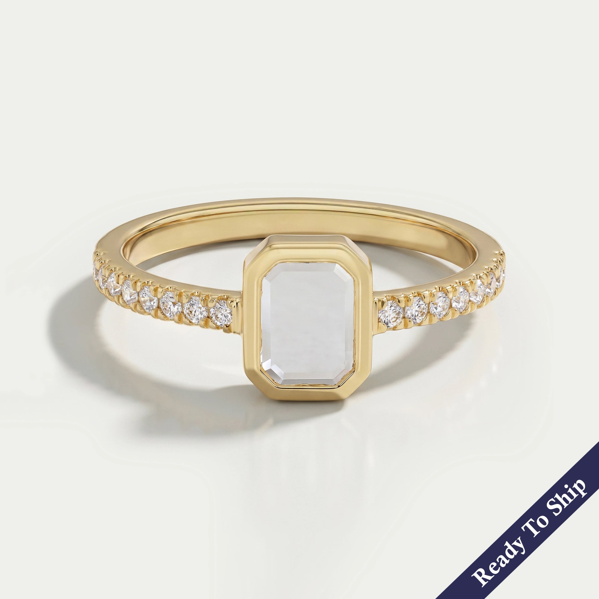 Portrait Cut Emerald Diamond Solitaire Accent Ring