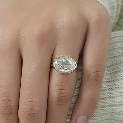 East West Portuguese Oval Bezel Set Engagement Ring Ring