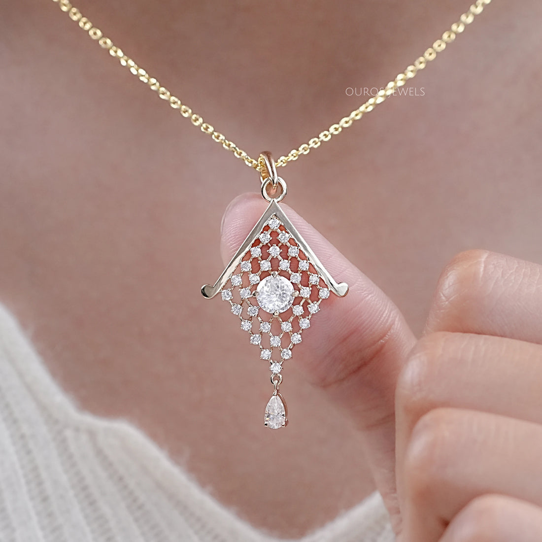 Portuguese Round Cut Lab Diamond Pendant Necklaces