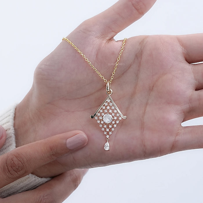 Portuguese Round Cut Lab Diamond Pendant