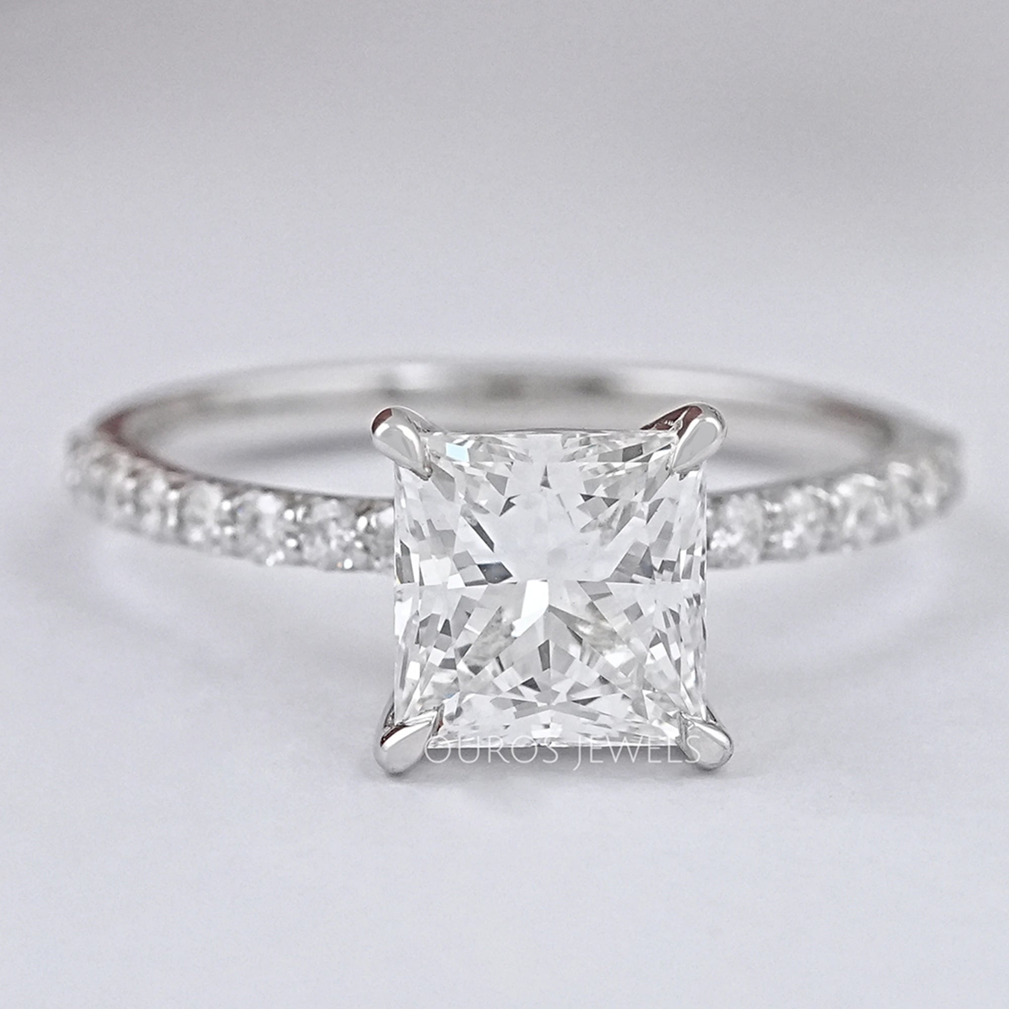 Princess Diamond Solitaire Accent Engagement Ring Rings