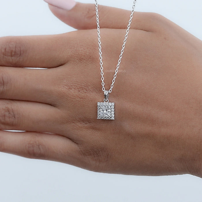 Princess Cut Lab Diamond Halo Pendant
