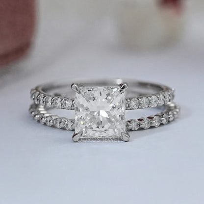 Princess Cut Lab Diamond Solitaire Bridal Set
