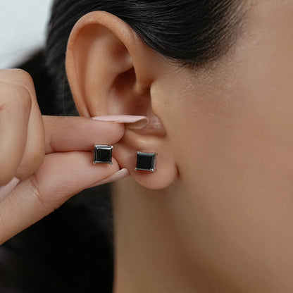 Salt Pepper Princess Cut Stud Earrings