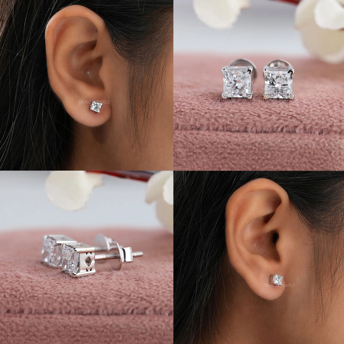Princess Cut  Lab Grown Diamond Stud Earrings
