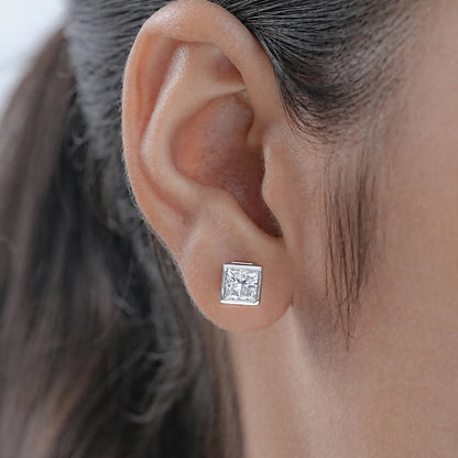 Princess Lab Diamond Bezel Stud Earrings