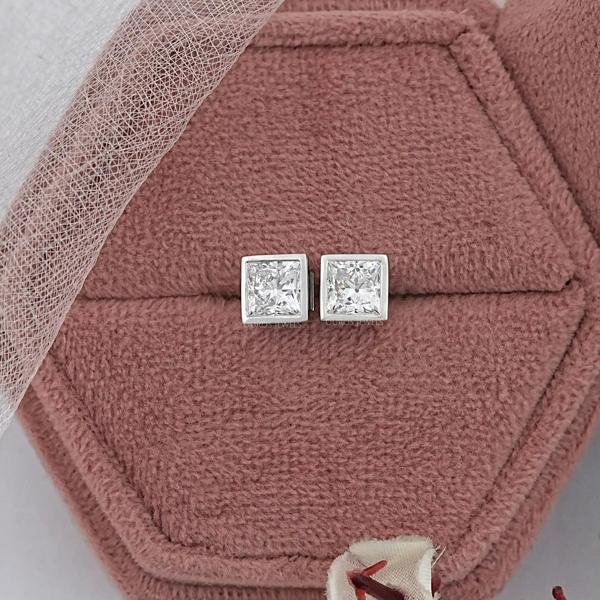Princess Lab Diamond Bezel Stud Earrings