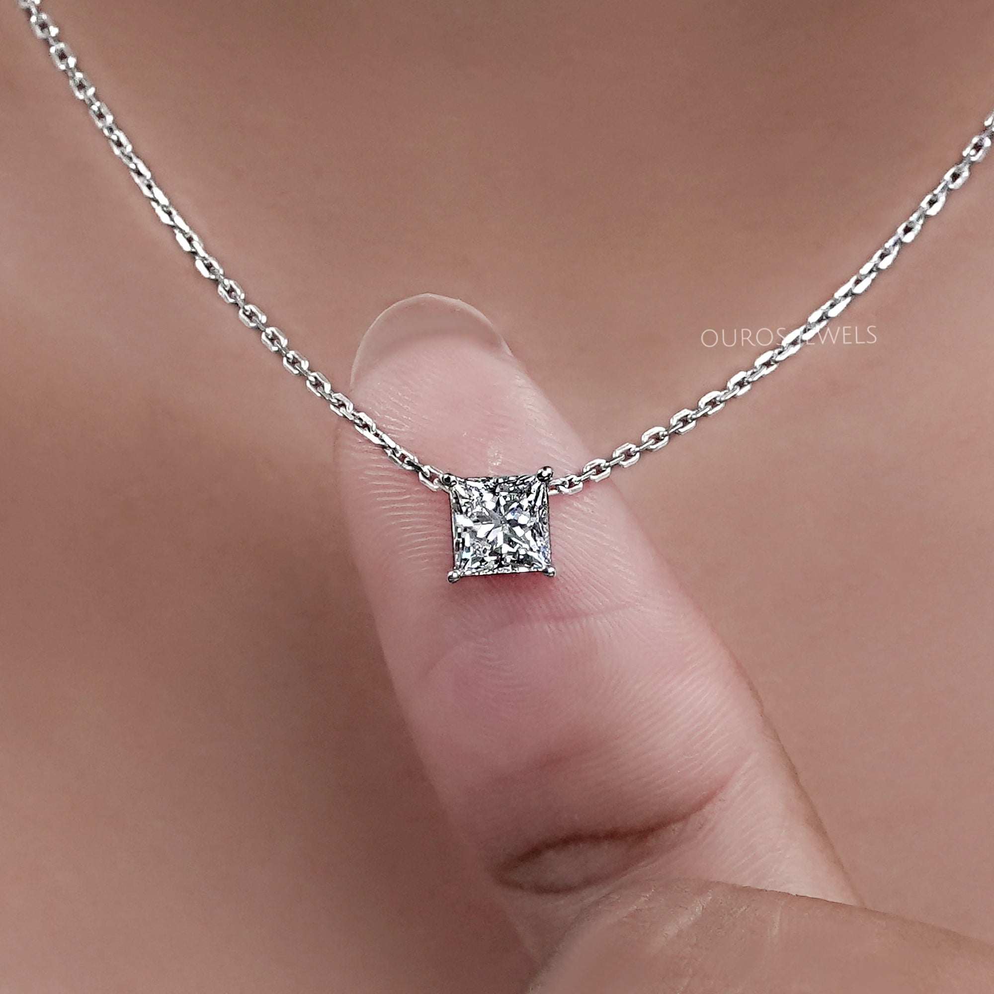 Princess Cut Lab Diamond Solitaire Pendant Necklaces