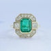 Three Stone Emerald Gemstone Halo Ring Ring