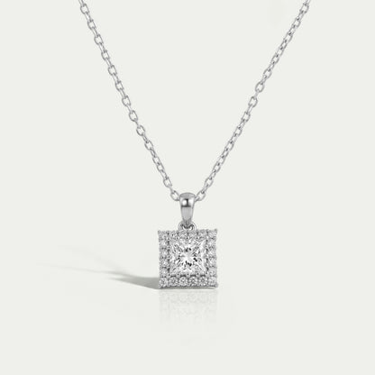 Princess Cut Lab Diamond Halo Pendant Necklaces