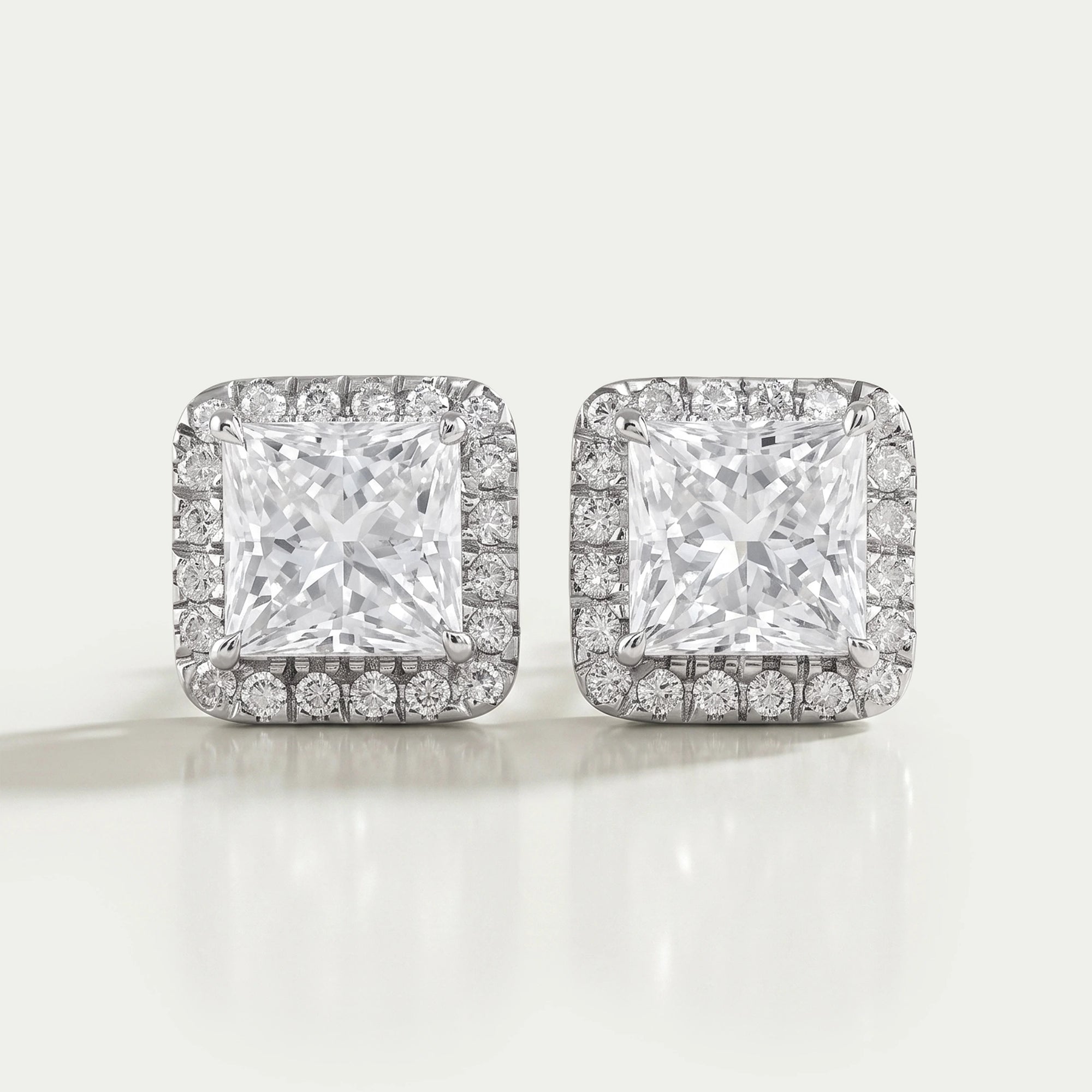 Lab Princess Diamond Halo Stud Earrings Earring