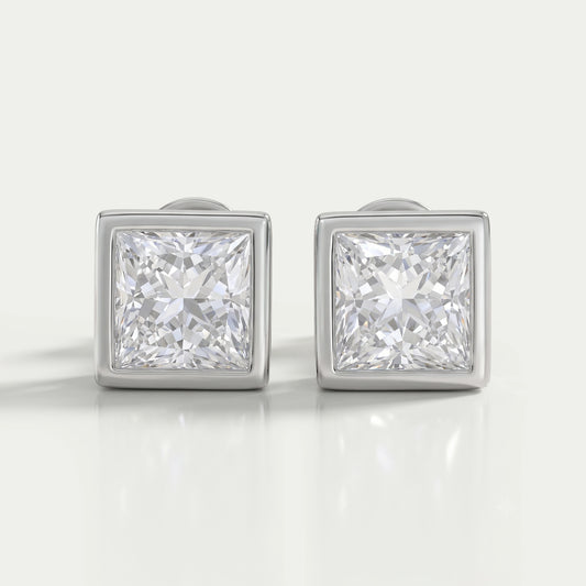 Princess Lab Diamond Bezel Stud Earrings