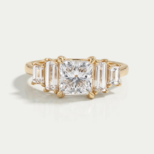 Princess And Baguette Diamond Five Stone Engagement Ring Rings