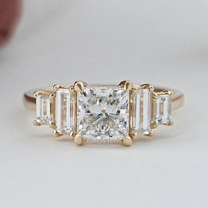 Princess And Baguette Diamond Five Stone Engagement Ring Rings