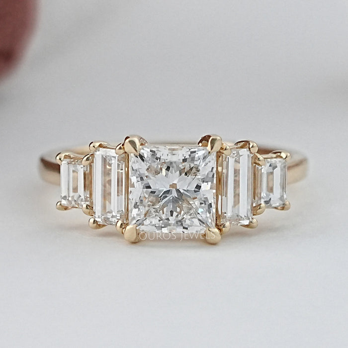 Princess And Baguette Diamond Five Stone Engagement Ring