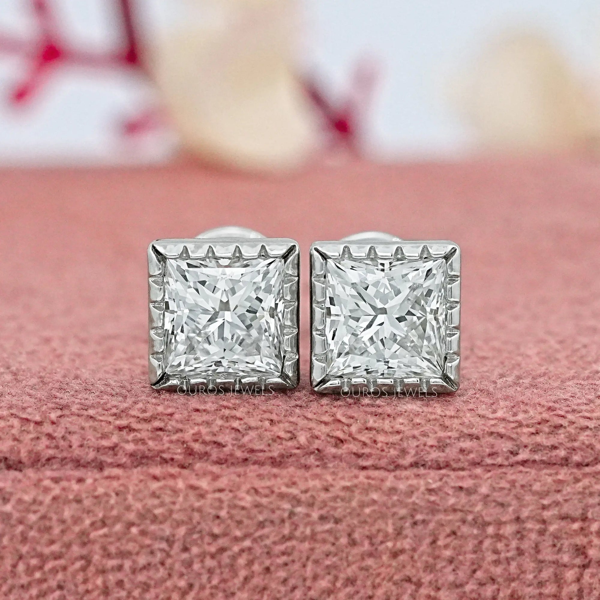 Milgrain Set Princess Lab Grown Diamond Stud Earrings Earrings
