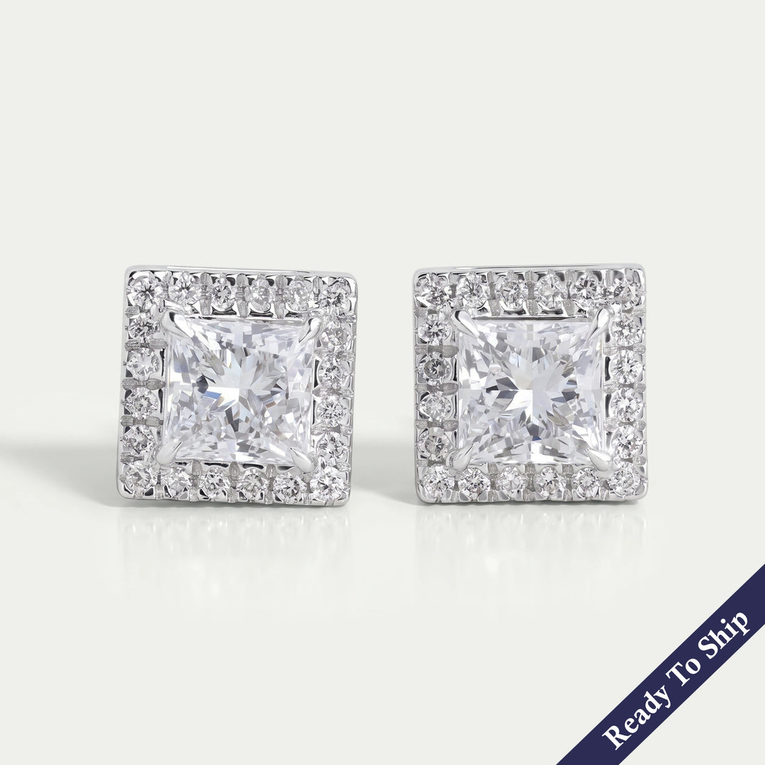White Gold Princess Cut Lab Diamond Stud Earrings