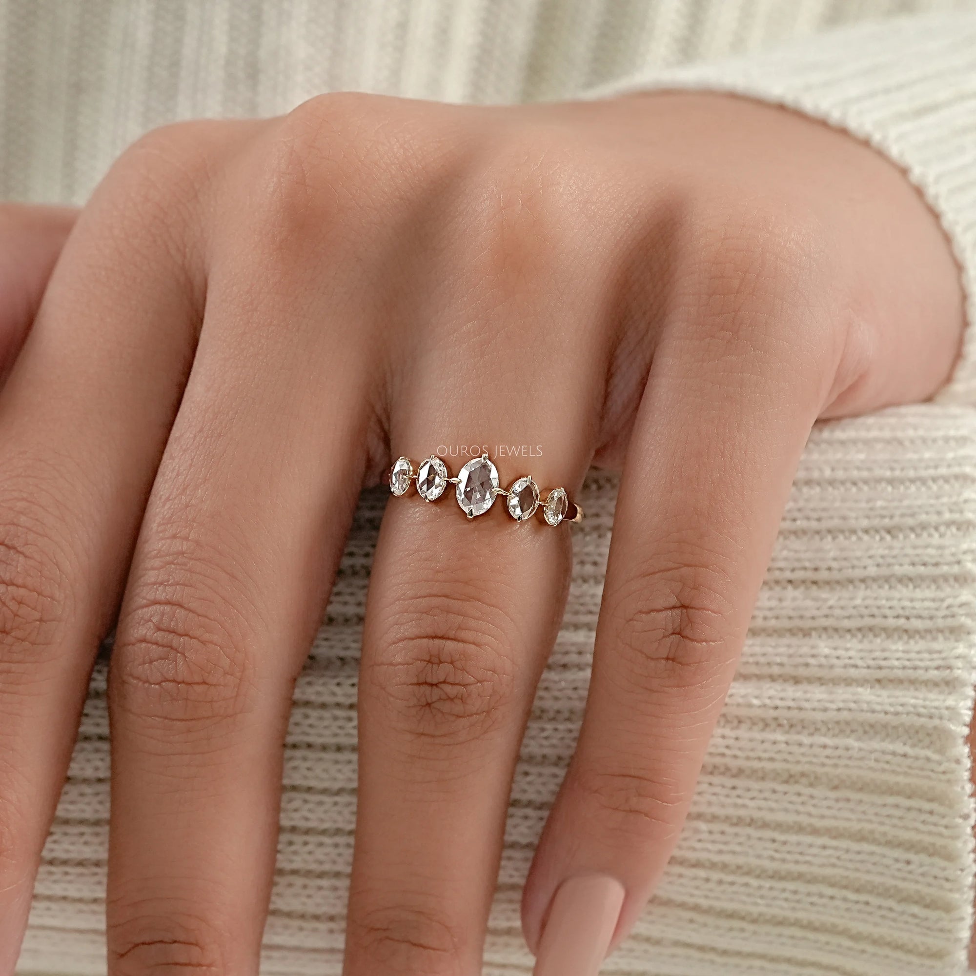 Five Stone Rose Cut Oval Diamond Ring