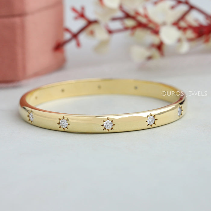 Flush Set Round Lab Grown Diamond  Bangle