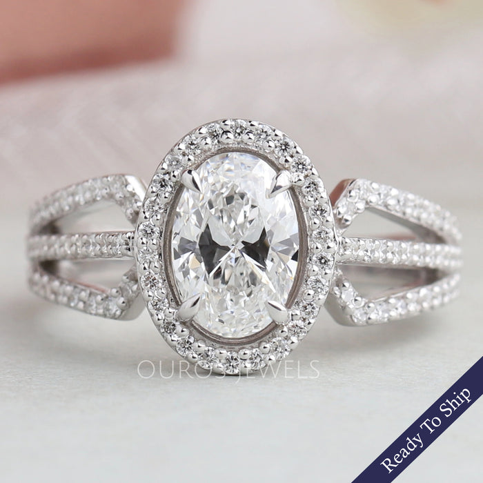 Oval Cut Halo Lab Grown Diamond  Engagement Ring