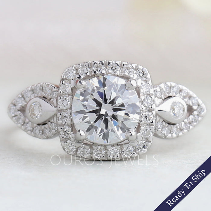 Three Stone  Halo Diamond Engagement Ring